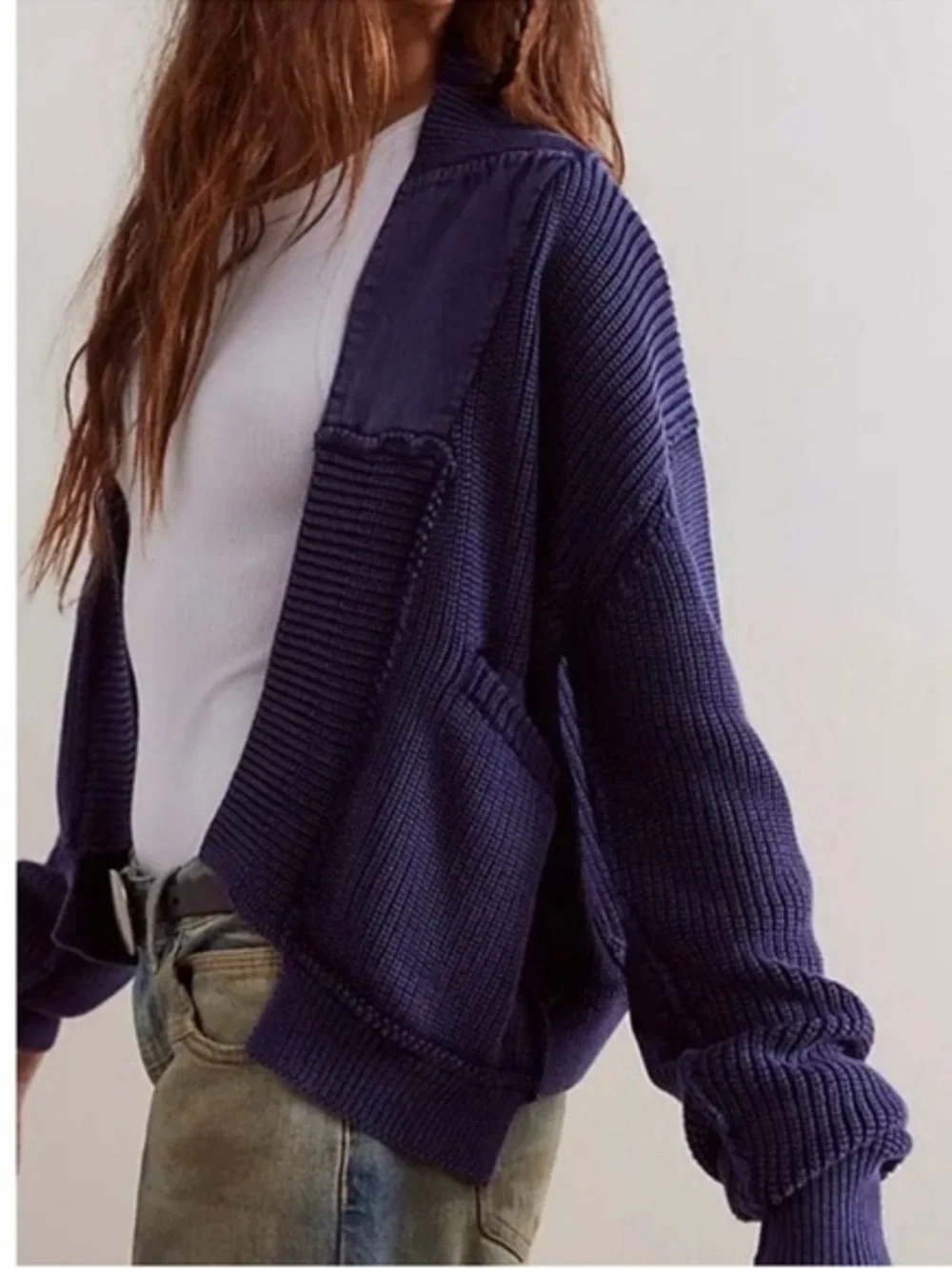 We The Free size Medium worn thru surplus cardi Open-Front Knit Cardigan Sweater